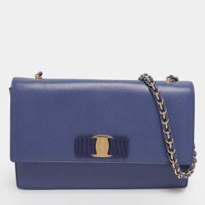 Pre Owned Salvatore Ferragamo Blue Leather Ginny Shoulder Bag