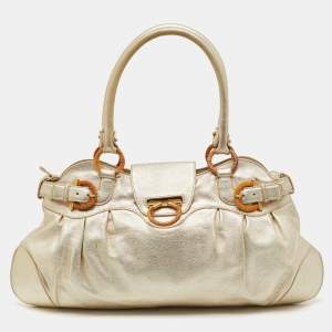 Pre Owned Salvatore Ferragamo Metallic Gold Leather Marisa Shoulder Bag