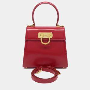 Pre Owned Salvatore Ferragamo Red Leather Kelly Small