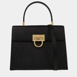 Pre Owned Salvatore Ferragamo Black Gancini 2way Handbag