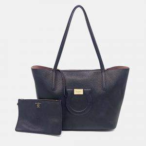 Pre Owned Salvatore Ferragamo Black Leather Gancini shopper bag