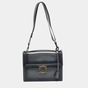 مملوكة مسبقًا Salvatore Ferragamo Marisol Grey Glazed Leather Top Handle Bag