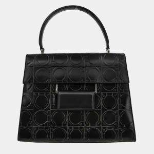 Pre Owned Salvatore Ferragamo Black Embossed Leather Handbag
