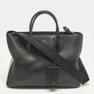 Pre Owned Salvatore Ferragamo Star Shaped Large Black Leather Tote