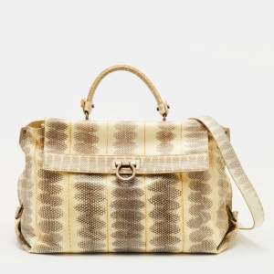مملوكة مسبقًا Salvatore Ferragamo Sofia Beige Large Snakeskin Top Handle Bag