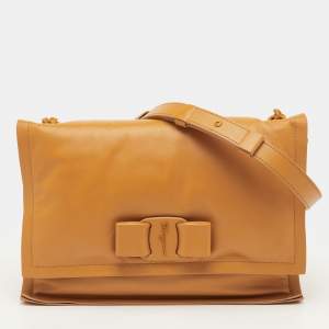 Pre Owned Salvatore Ferragamo Viva Bow Mustard Padded Leather Shoulder Bag