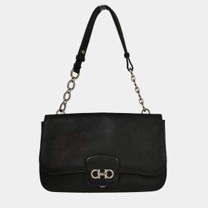 Pre Owned Salvatore Ferragamo Black Gancini Shoulder Bag