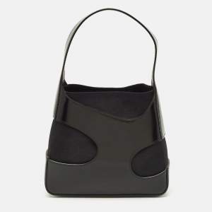 مملوكة مسبقًا Salvatore Ferragamo Cut Out Small Black Canvas and Patent Leather Shoulder Bag
