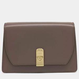 Pre Owned Salvatore Ferragamo Brown Leather Gancini crossbody bag