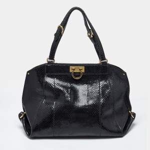 مملوكة مسبقًا Salvatore Ferragamo Gancio Black Python Satchel