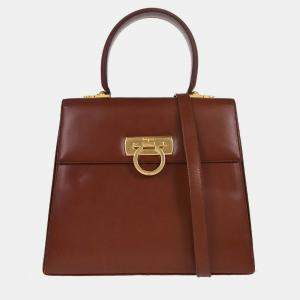 Pre Owned Salvatore Ferragamo Brown Gancini 2way Handbag