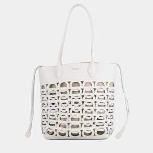 مملوكة مسبقًا Ferragamo Gancini Tote Bag Optical White Calf Leather Size Medium