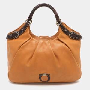 Pre Owned Salvatore Ferragamo Gancini Tan Leather Hobo