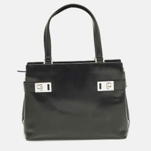 مملوكة مسبقًا Salvatore Ferragamo Gancini Black Smooth Leather Tote