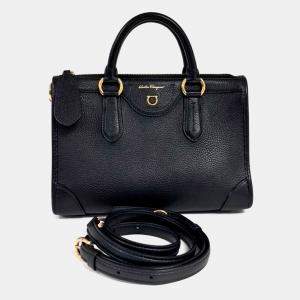 Pre Owned حقيبة يد علوية للسفر سالفاتوري فيراجامو غانشيني جلد أسود