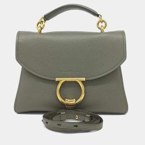 Pre Owned Salvatore Ferragamo Green Leather Gancini Margot Top Handle Medium