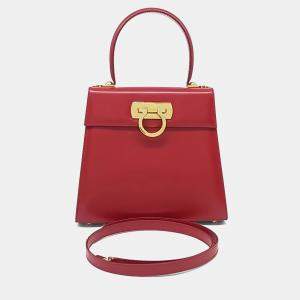 Pre Owned Salvatore Ferragamo Red Leather Kelly Bag Medium
