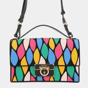 مملوكة مسبقًا Ferragamo Gancini 2Way Shoulder Bag Black/Multicolor Leather