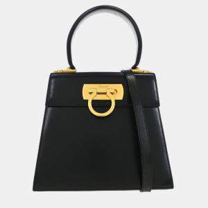 مملوكة مسبقًا Salvatore Ferragamo Black Leather Gancini 2way Handbag 