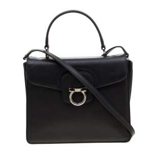 Pre Owned Salvatore Ferragamo Black Leather Kelly Top Handle Bag