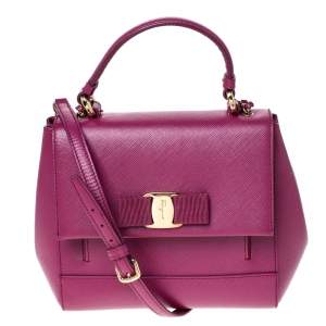 Pre Owned Salvatore Ferragamo Hot Pink Leather Vara Top Handle Bag