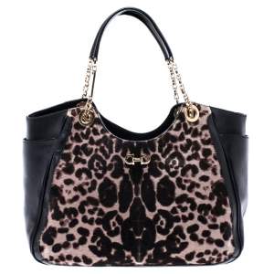 مملوكة مسبقًا Salvatore Ferragamo Black/Brown Leopard Print Calfhair and Leather Betulla Tote