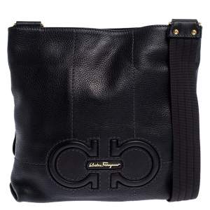 Salvatore Ferragamo Black Leather Messenger Bag