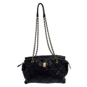 مملوكة مسبقًا Salvatore Ferragamo Black Quilted Leather Ginette Chain Shoulder Bag