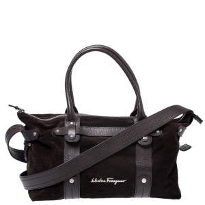 Pre Owned Salvatore Ferragamo Dark Brown Suede and Leather Tote