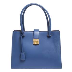 Pre Owned Salvatore Ferragamo Blue Leather Marlene Tote