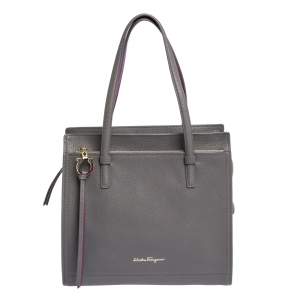 Pre Owned Salvatore Ferragamo Grey Leather Amy Tote