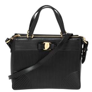 Pre Owned Salvatore Ferragamo Black Leather Vara Tote