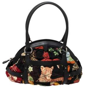 Pre Owned Salvatore Ferragamo Multicolor Fiera Print Nylon and Leather Dome Satchel