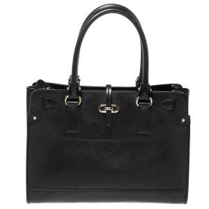 Pre Owned Salvatore Ferragamo Black Leather Batik Tote