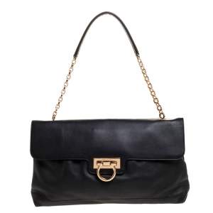 Pre Owned Salvatore Ferragamo Black Leather Shoulder Bag