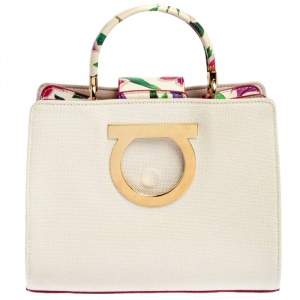 Pre Owned Salvatore Ferragamo Multicolor Floral Print Canvas and Leather Gancini Top Handle Bag