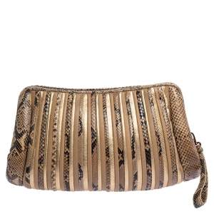 Pre Owned Salvatore Ferragamo Multicolor Python and Leather Clutch