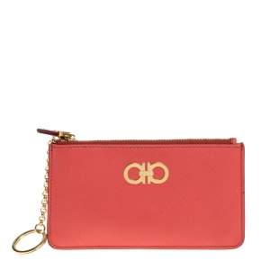 Salvatore Ferragamo Coral Leather Double Gancio Key Pouch