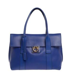 Pre Owned Salvatore Ferragamo Blue Leather Sookie Top Handle Bag