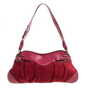 Pre Owned Salvatore Ferragamo Red Leather Gancini Pochette Bag