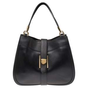 Pre Owned Salvatore Ferragamo Black Leather Hobo