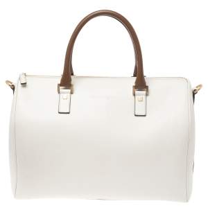 مملوكة مسبقًا Salvatore Ferragamo White/Brown Leather Boston Bag