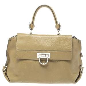 Pre Owned Salvatore Ferragamo Olive Green Leather Sofia Top Handle Bag