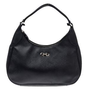 Pre Owned Salvatore Ferragamo Black Leather Gancini Romana Hobo 