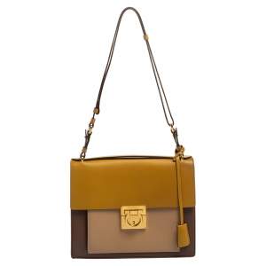 Pre Owned Salvatore Ferragamo Tri Color Leather Marisol Top Handle Bag