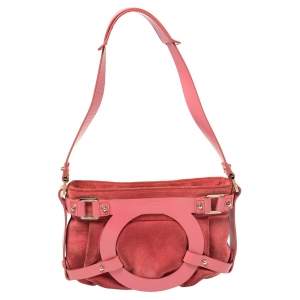 Pre Owned Salvatore Ferragamo Pink Suede And Leather Shoulder Bag