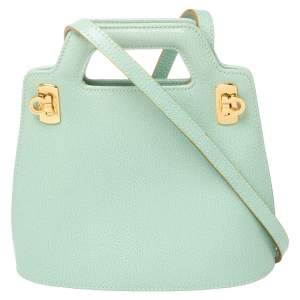 Salvatore Ferragamo Mint Green Leather Double Gancini Lock Tote
