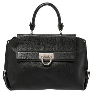 Pre Owned Salvatore Ferragamo Black Leather Medium Sofia Top Handle Bag