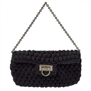 Pre Owned Salvatore Ferragamo Black Interwoven Fabric Gancini Clutch