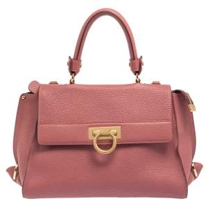 Pre Owned Salvatore Ferragamo Pink Grained Leather Medium Sofia Top Handle Bag